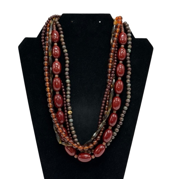 Zena Jewelry - Zena Brown Multi Layered Beaded Necklace Vintage